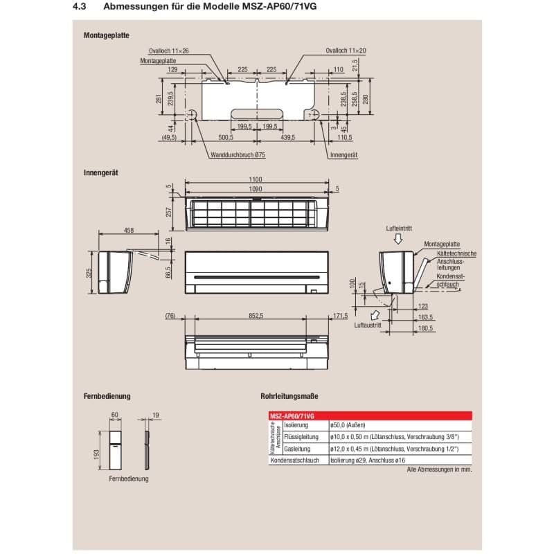 Mitsubishi Electric Kompakt 7,1 kW MSZ AP71VGK + MUZ AP71VG WiFi 3